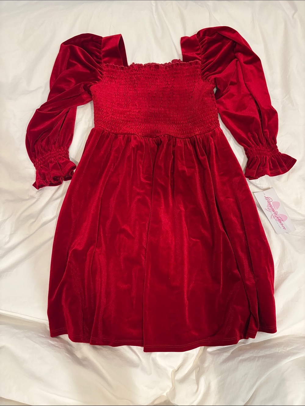Bonnie Jean Red Smocked Dress with Ruffle Trim